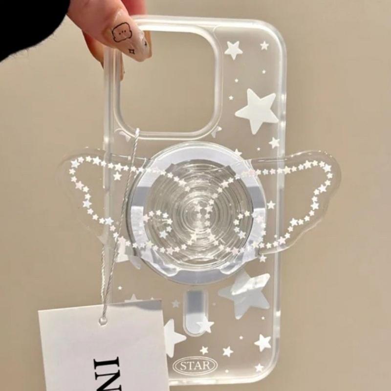 Korean Cute Cartoon Angel Wing For Magsafe Magnetic Phone Holder Grip Tok Stand For iPhone 16 Samsung S25 Wireless Charging Case 5