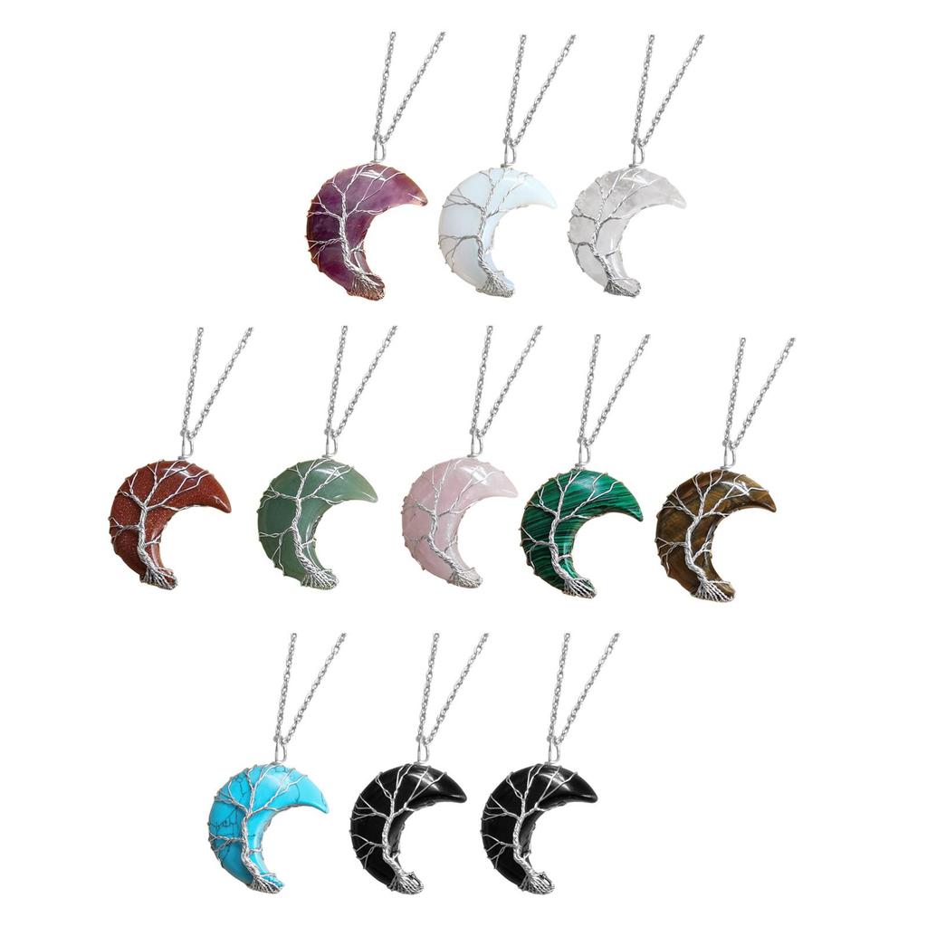 Moon Pendant Necklace Natural Resin Spiritual Gemstone Jewelry
