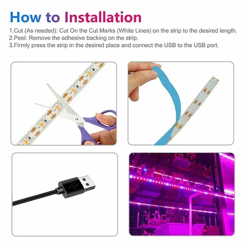DC 5V USB LED Pflanzenlampe Vollspektrum 1-5m Pflanzenlicht LED Streifen Phytolampe für Gemüseblumensämlinge Grow Tent