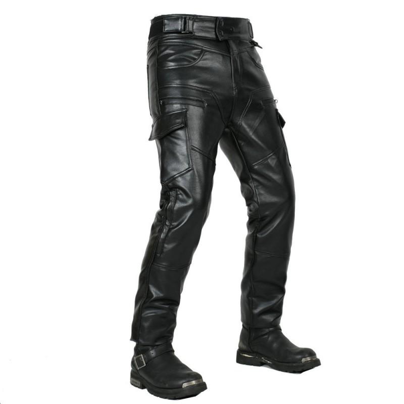 Mens Motorcycle Riding Pants Slim Fit Leather Biker Trousers With Silicone Padding Windproof Breathable Use