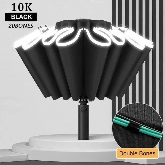

10K Double Bones Reverse Fully-Automatic Umbrella Men Women Large Windproof Reflective Stripe Sunny Rainy Daily Use Umbrella Iron&10K