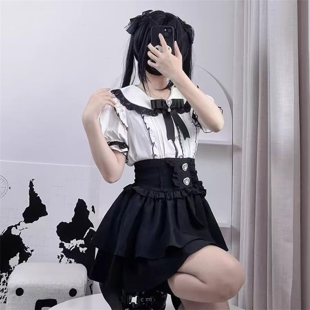 Mini Pleated Skirt with Everyday Harajuku Style [KEWJYUE] Landmine-style Ruffles, High-Waisted, Slimming, Above-the-Knee, Leg-Slimming, Cute,