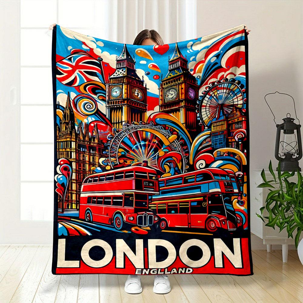 London Themed London Icons, Vibrant Art,bedroom Blanket for Livingroom Couch Lunch Break Soft Throw for Friend's Festival Gift