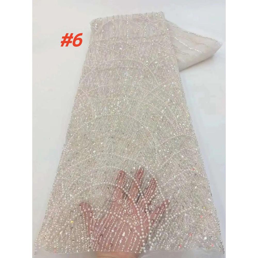 Newest Elegant African Beaded Lace Tulle Fabric 2025 French Sequins Embroidery Lace Fabric For Dresses Wedding Women Material