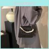 Minimalist Square Bag With Simulated Pearl Decoration Crocodile Pattern For Street Fashion