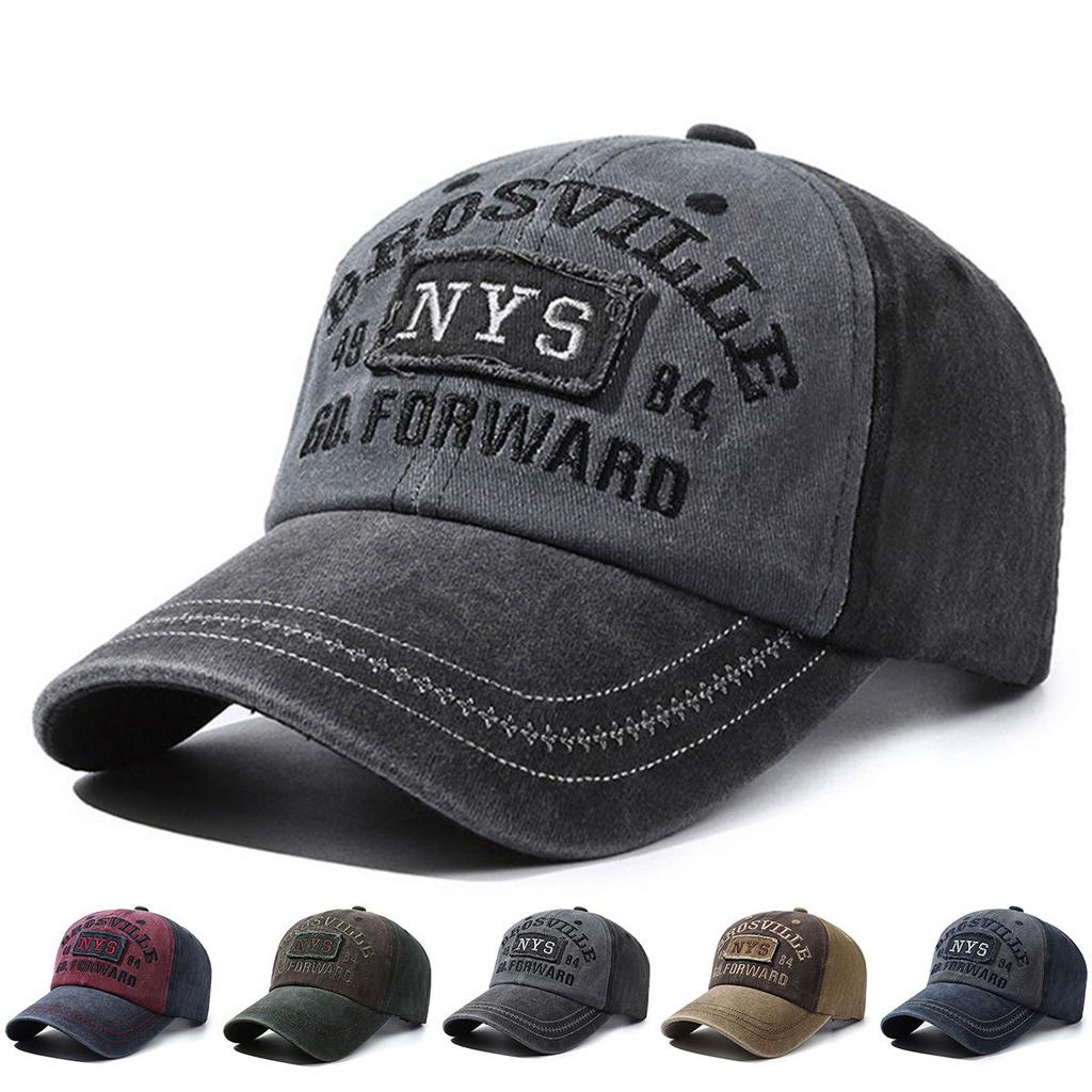 Washed Hat With Embroidered Nys Letters, Aged And Color-Blocked Baseball Cap, Men'S Outdoor Sunshade, Aged And Retro Baseball Ca