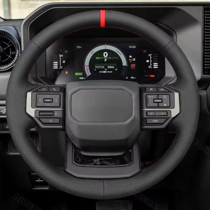 Full Coverage Accessory for Toyota Land Cruiser Prado LC250 2024 2025 Braid Black Leather Interior Car Steering Wheel Cover