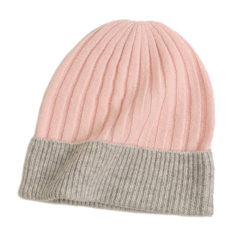 2024 Color Block Cashmere Knit Hat: Windproof, Warm, Unisex for Couples светло-серый/светло-розовый
