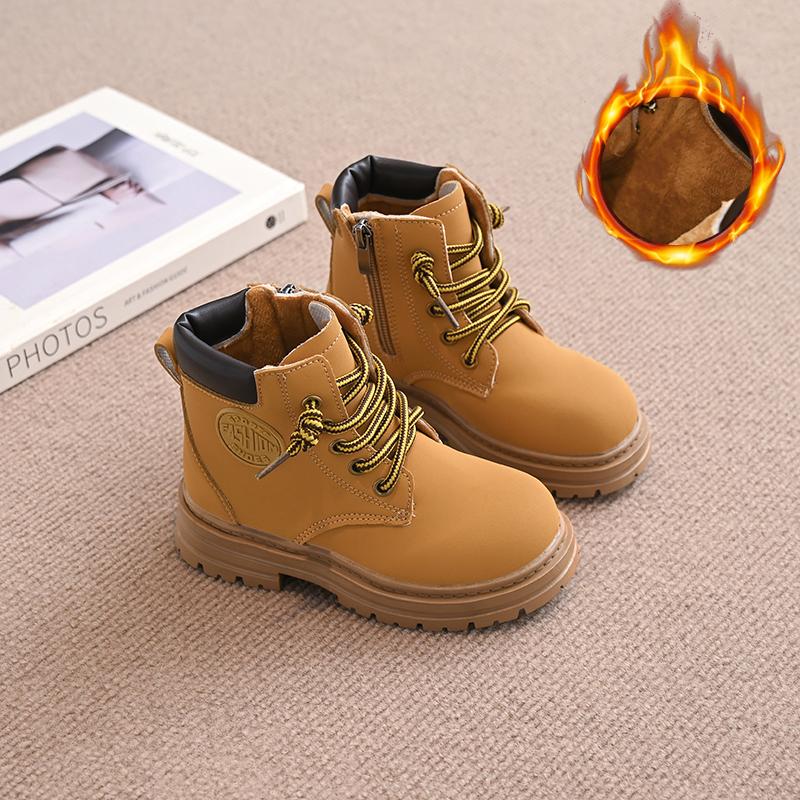 Kids Short Leather Boots Boys Girls Unisex Fashion Ankle Boots 2024 Brand New Auutmn Winter Big Children Rubber Boots Size 21-36