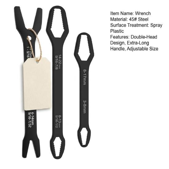3Pcs Heavy Duty Wrench Double Ended Self-Tightening Wrench 3-22mm Extra-Long Multi-Functional Adjustable Universal Wrenches Home Repair Tools
