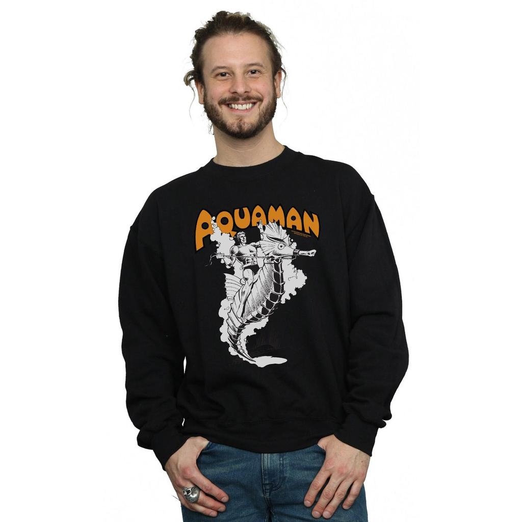 DC Comics Mens Aquaman Mono Action Pose Sweatshirt