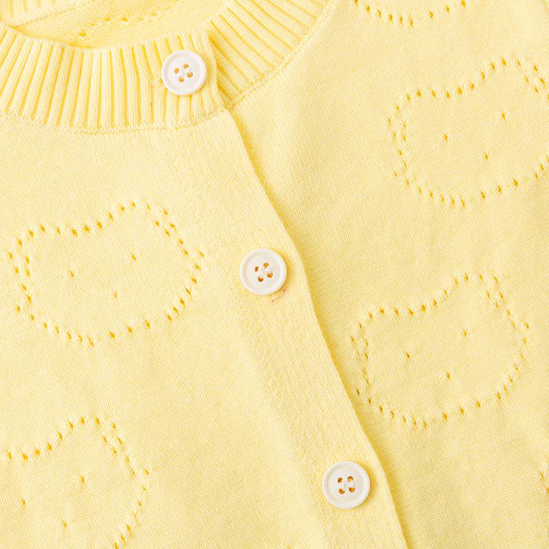 2026 Girls' Baby Bear Hollow Knit Cotton Cardigan: Spring/Summer, Lightweight, Long Sleeve, Airy Knit