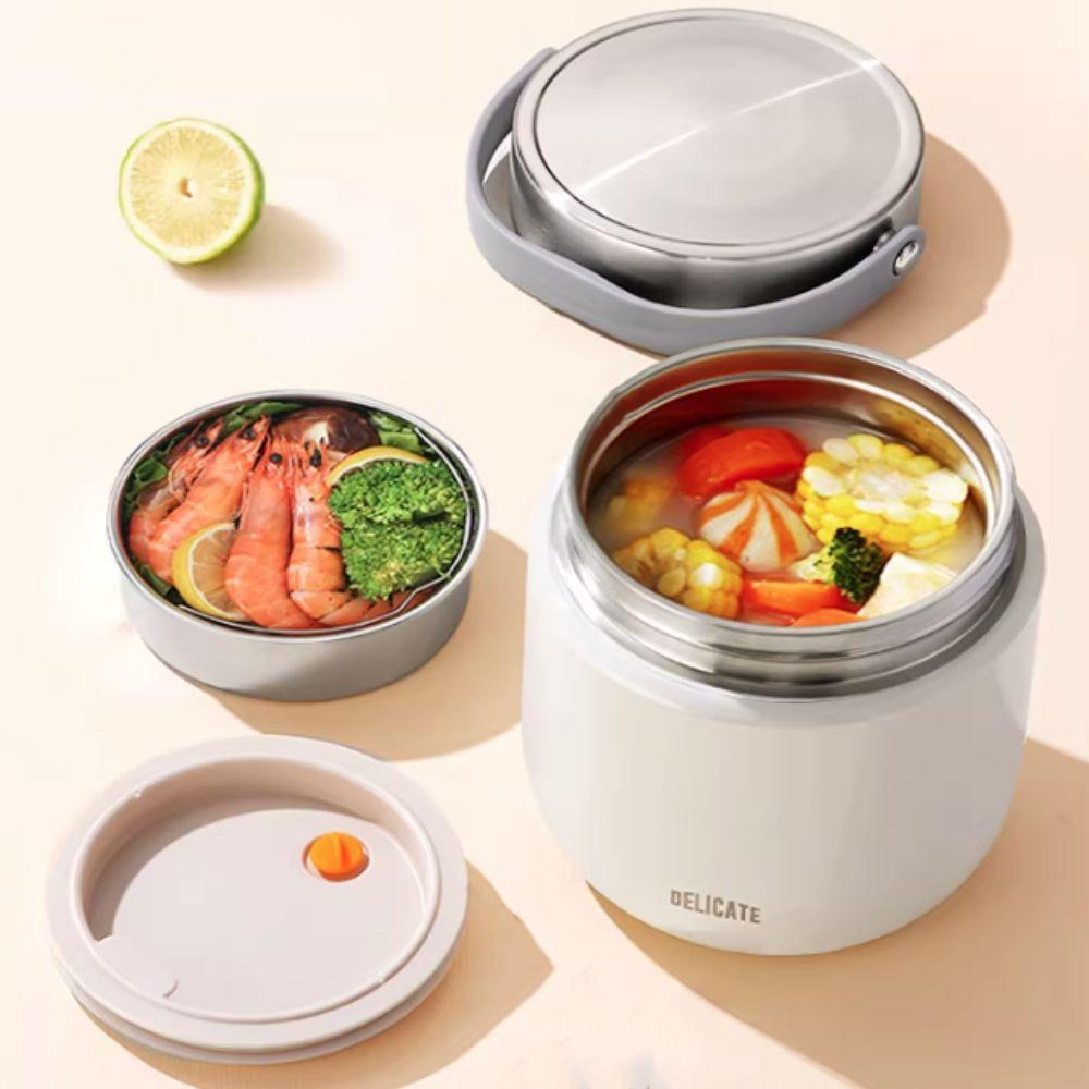 304 Stainless Steel Insulated Lunch Bucket with Spoon Vacuum Pot Durable Thermos Food Jar  Soup