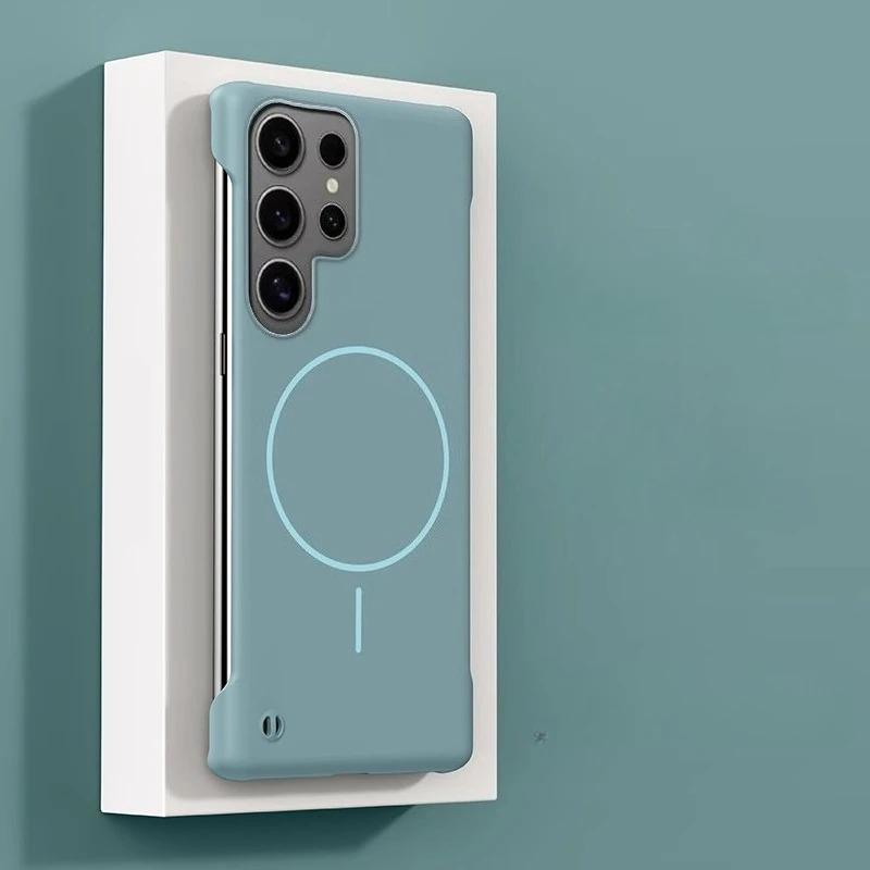 

Для Magsafe Frameless Phone Case для Samsung Galaxy S25 Ultrs S24 FE S23 Plus S22 Ultra Thin Hard Magnetic Wireless Charger Cover Galaxy S24 FE синий