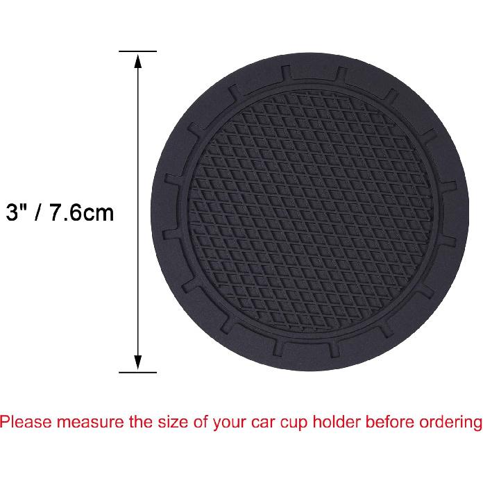 Wisdompro Car Coasters, 4 Pack 3 Inch Diameter Car Cup Coaster, Black | Dustproof PVC Car Cup Holder Insert Coaster, Anti Slip Universal Vehicle