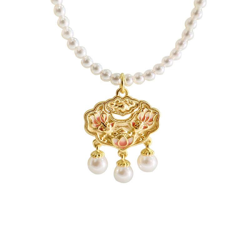 

Ping An Lock Pearl Set Женское легкое роскошное ожерелье Новое китайское изделие ручной работы в китайском стиле