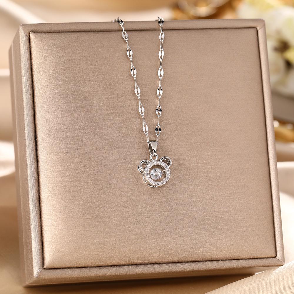 Women's Silver Titanium Steel Necklace with Micro-Inlaid Zircon - Elegant, Durable Clavicle Chain Jewelry