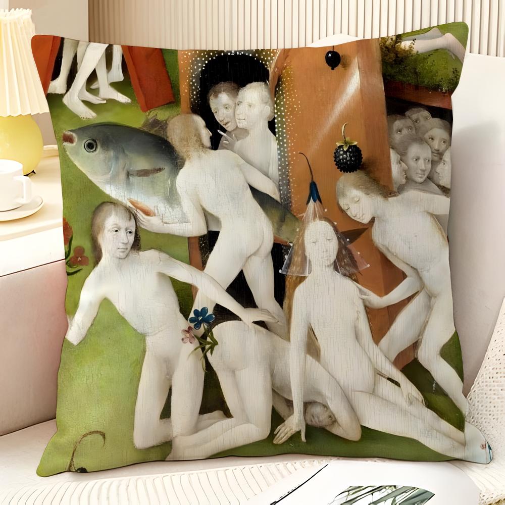 Surrealism Artist HHieronymus Bosch  Natural Linen Organic Fabric DoubleSided Printing Sofa Home Decor Gift Pillow Case