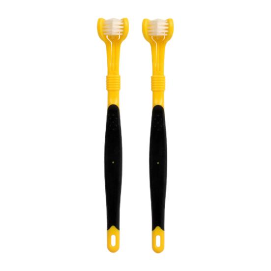 

2 шт. зубная щетка для домашних животных с мягкой щетиной, экономящая трудозатраты по уходу за зубами, нескользящая ручка, подвесное отверстие, свежее дыхание жёлтый