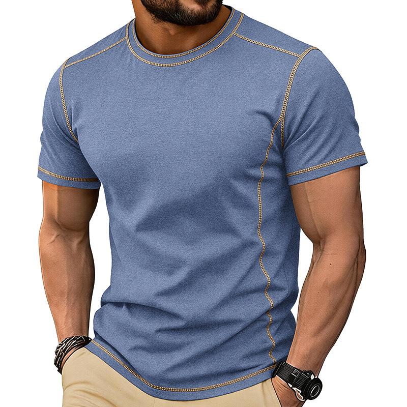 Men Olive Green Crew Neck T-Shirt With Contrast Stitching