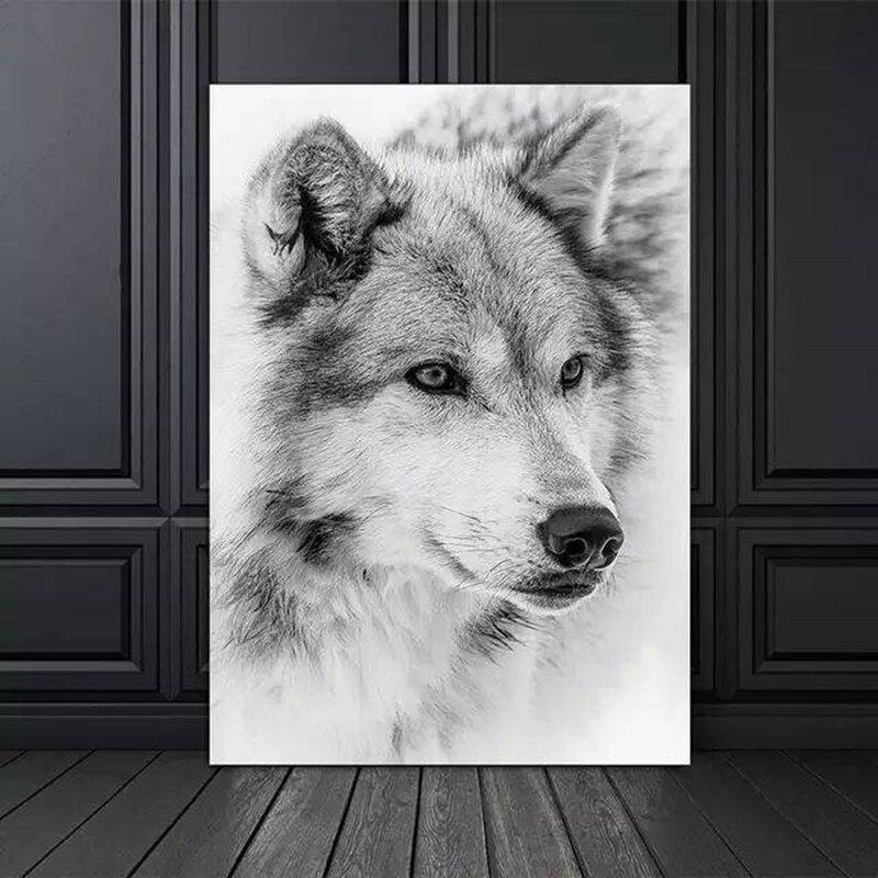 Black and White Minimalist Wolf Animal Canvas Art Print Poster, Modern Wall Decor for Living Room