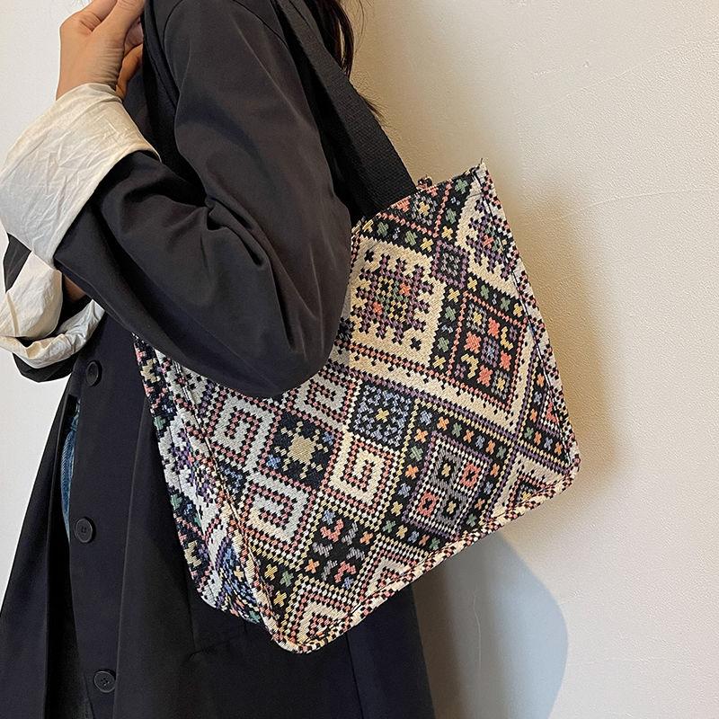 Ethnic Style Bag, Canvas Bag, Hand Woven Tote Bag, Women's Single Shoulder Handbag
