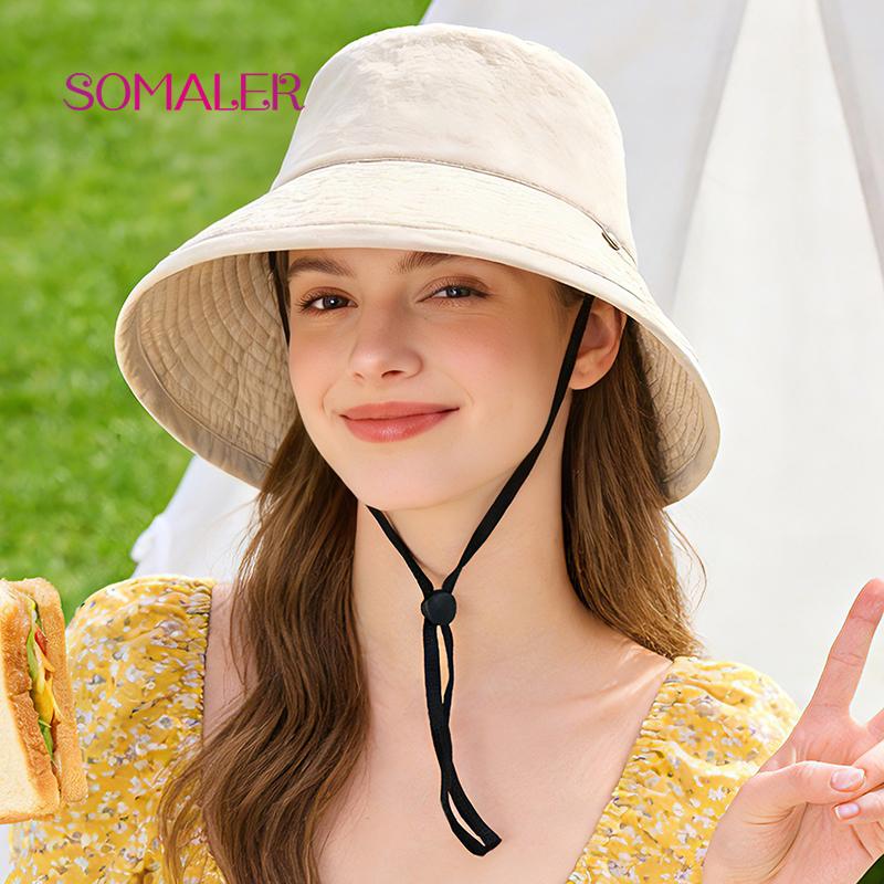 

SOMALER Sun Hats for Women Classic and Elegant Bucket Hat UV Protection for Travel and Beach Outings One Size бежевий