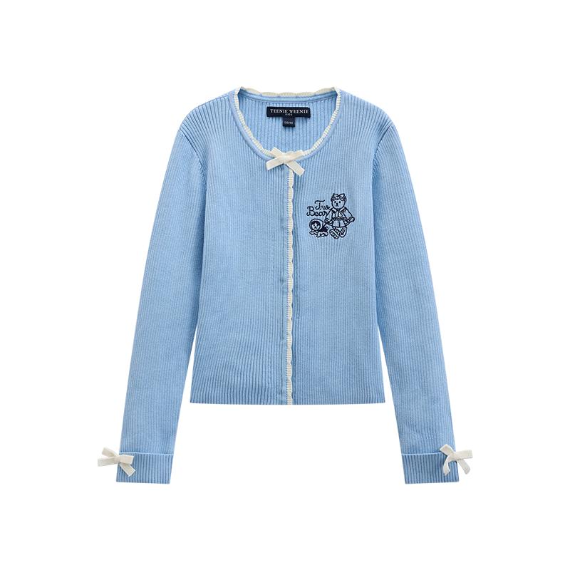 Teenie Weenie Girls  Lace Trim Cotton Knit Cardigan 140