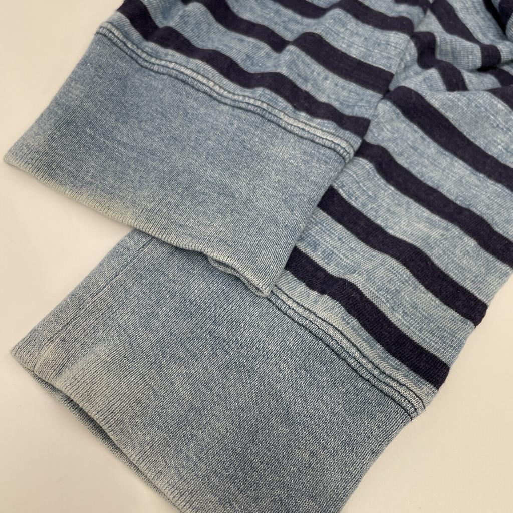 RRL Indigo X Blue Border Cotton Long Sleeve T-Shirt Tops M Indigo X blueUsed