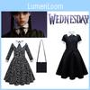 Addams Family Wednesday Cosplay Kostüm-Luxuriöses Schwarzes Kleid für Halloween Weihnachtsfeier