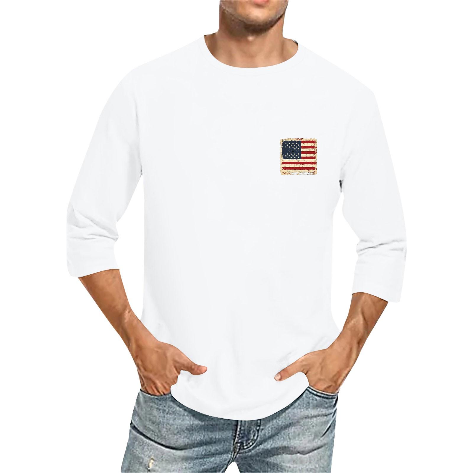

Men S Round Neck Three-Quarters Sleeve Top Casual Fashion T-Shirt L білий
