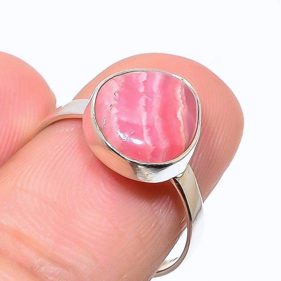 

Кольцо из чистого серебра 925 пробы с натуральным родохрозитом ручной работы S.8 u5Q69
