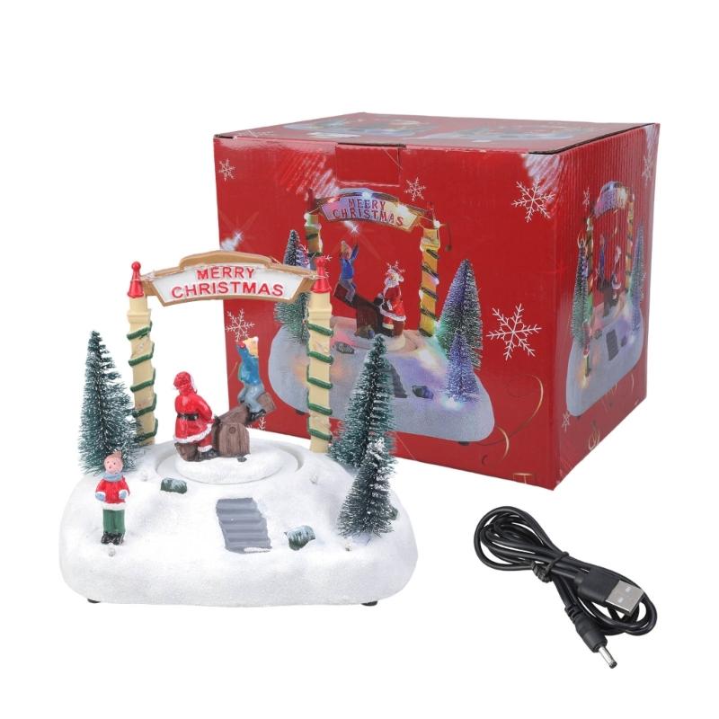 Ecological Friendly Resin Rotating Music Box Christmas Decors with Builts In Music Player and Ambients Lighting Systems