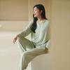 Women's High-End Modal Pajama Set: Long-Sleeved Top, Trousers, Chest Pads - Ideal for Autumn and Winter