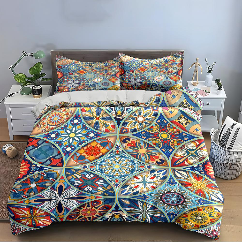 Colorful Geometric Pattern Bedding Set Bedding Set (1 Duvet Cover, 2 Pillowcases, Duvet Not Included)