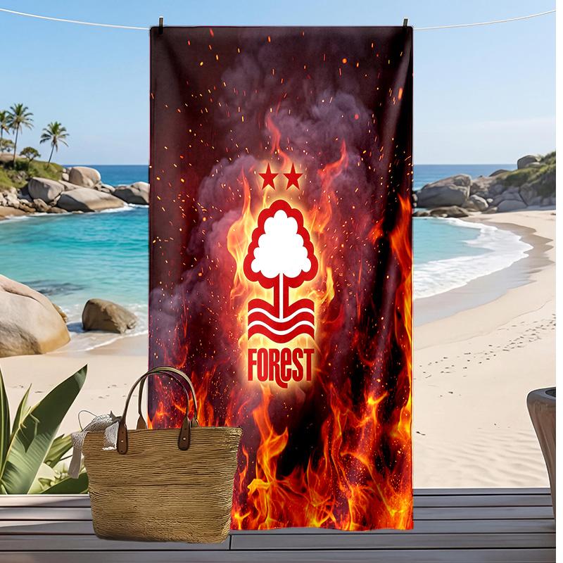 Prosop de Plajă cu Imprimeu Fotbal Nottingham Forest, Prosop Mare Moale cu Uscare Rapidă pentru Plajă Camping Piscina