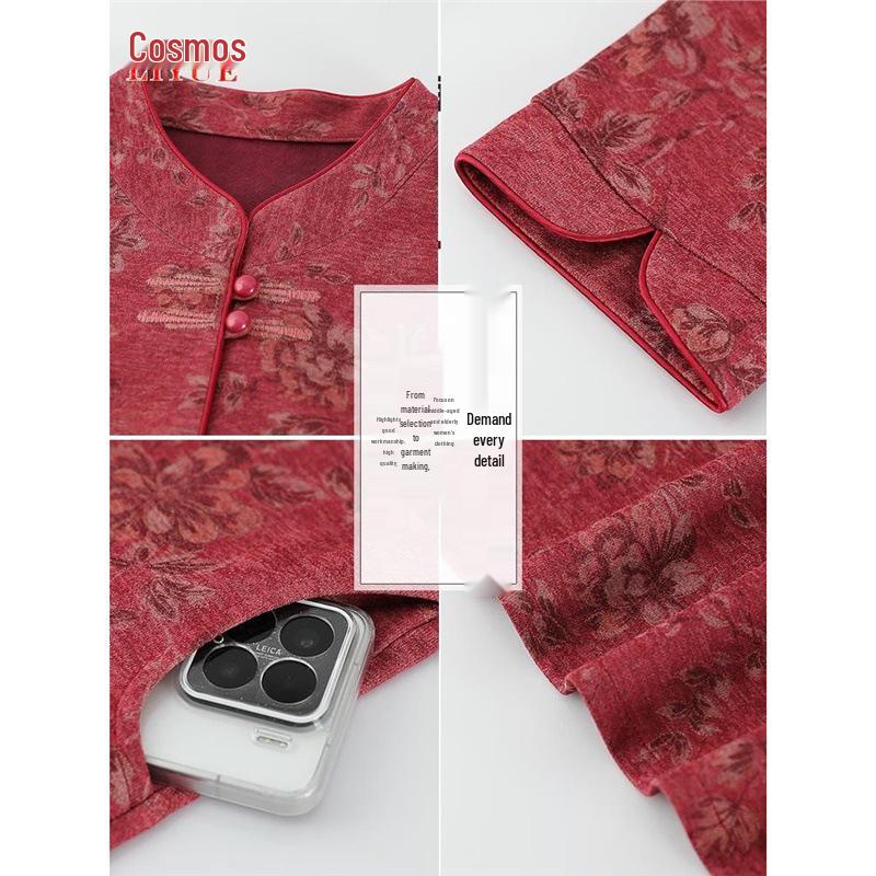 Grandma's Stand-Up Collar Long Sleeve Blouse - Spring & Fall Style for Middle-Aged Women