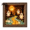 Wood Glass Picture Frame Halloween Shadow Box DIY Lighted Craft Kit, Wooden Night Light with Gothic Style Lamp Sea Stones, LED Memory Display Case for