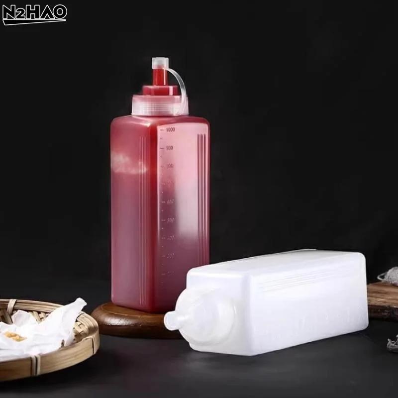 Botellas de Salsa de Apretar 600/800/1000ML Dispensador de Condimentos Boca Ancha A prueba de Polvo Cocina Sazonador Botella de Salsa para Ensalada Aceite de Oliva