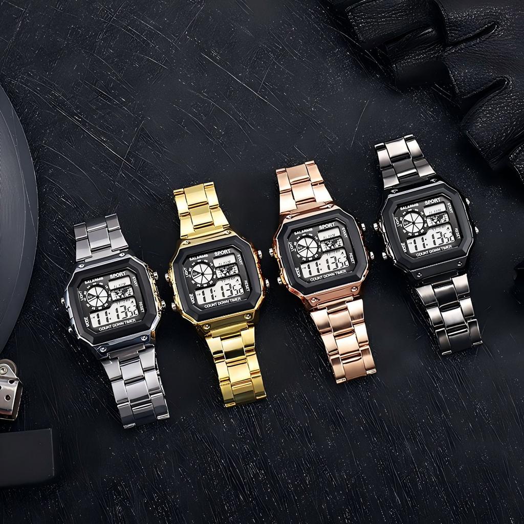 Digital Watch Men Watch Stainless Steel Strap Countdown Sport Watches Waterproof Led Electronic Wristwatch for Men Gift Reloj