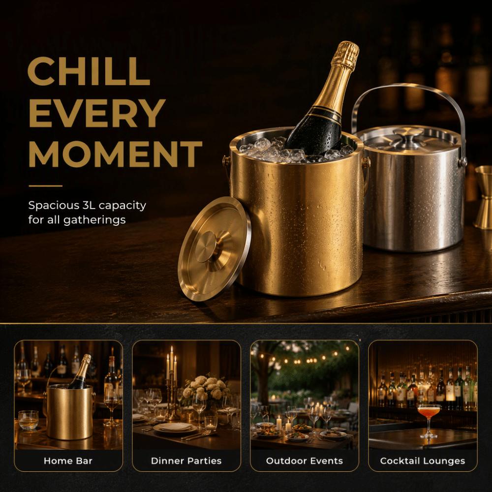 Double-Wall Wine Chiller 3L Champagne Beverage Tub Practical Insulated Drink Cooler Cocktail Bar
