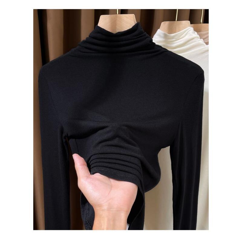 Tricou cu guler înalt și mâneci lungi pentru femei toamnă iarnă stil occidental strat interior strat de bază cu elasticitate ridicată temperament versatil