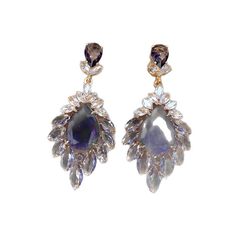 Silver Needle New Chinese Zircon Leaf Water Drop Earrings Light Luxury Premium Sense Earrings Retro Court Style Temperament Earrings Women