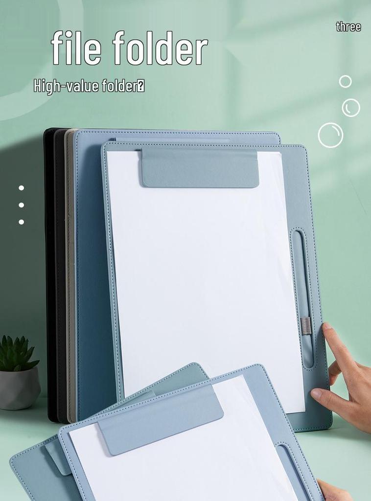 A4 Leather Surface Pen Holder Writing Board with Clip