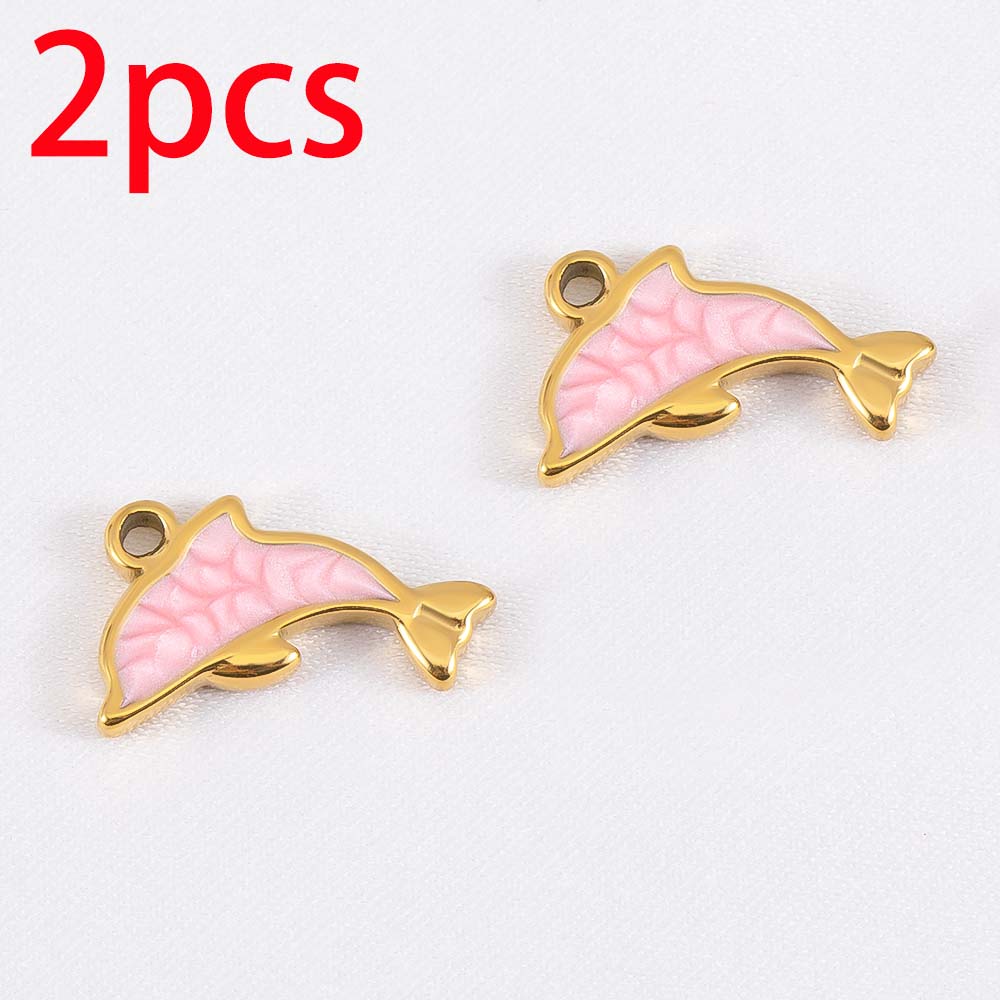 2pcs 6pcs 10pcs Stainless Steel Pendant Enamel Dolphin Charms for DIY Bracelet Jewelry Making Necklce Keychain Pendants Earrings