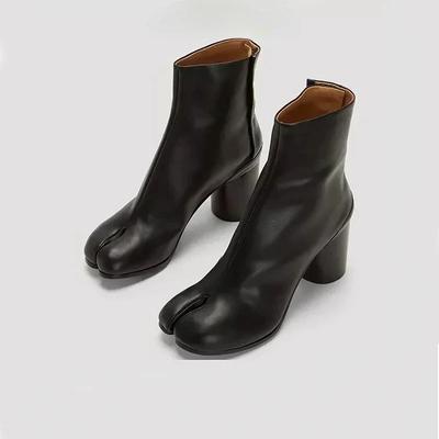 Modă 2025 Design Brand de Lux Cizme Tabi din Piele Cizme de Gleznă la Modă cu Toc Înalt Gros Rotund Pentru Femei Toamnă Iarnă Pantofi cu Degetul Mare Despărțit
