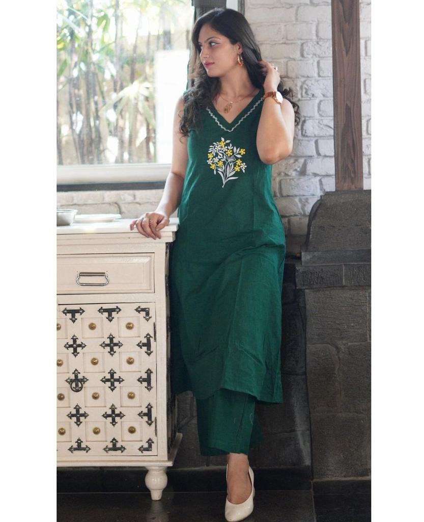 Women Designer Party Wear Cotton Slub Kurti Indian Party Wear Top Tunic Kurta Pant Set