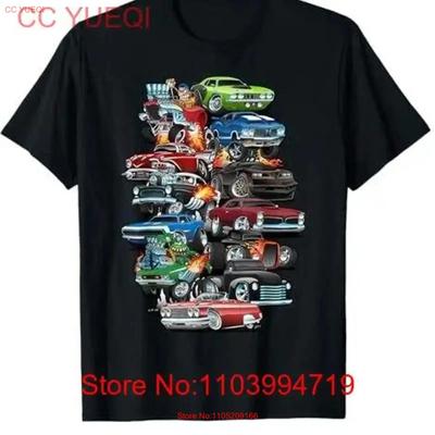 Car Madness Muscle Cars Classic and Hotrods Cartoon T Shirt Vintage Washed Top For Everyday Wear Comfortable Stretched