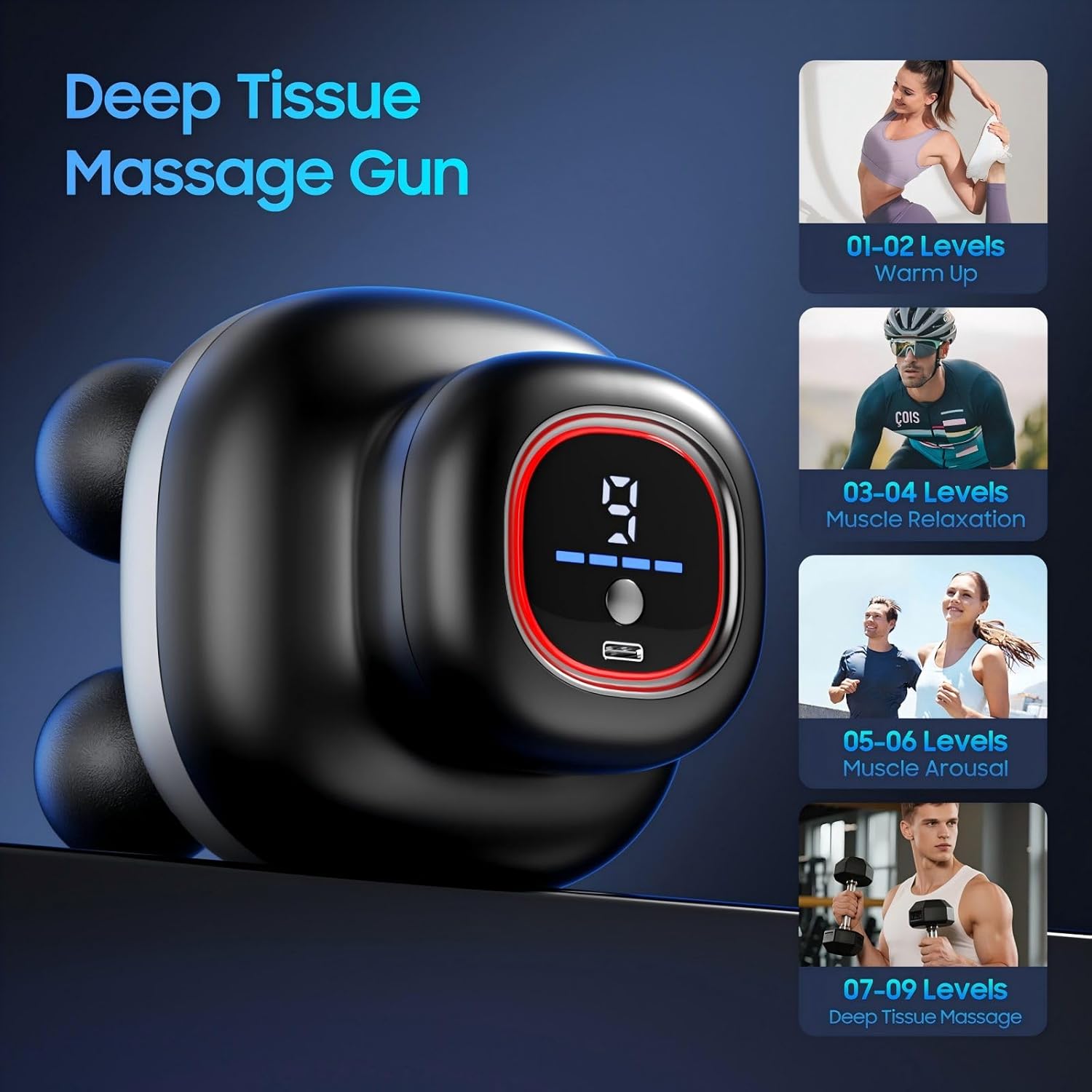 

Electric Massage Gun with 4 Heads – Handheld Percussion Massager for Deep Tissue & Muscle Relaxation United States