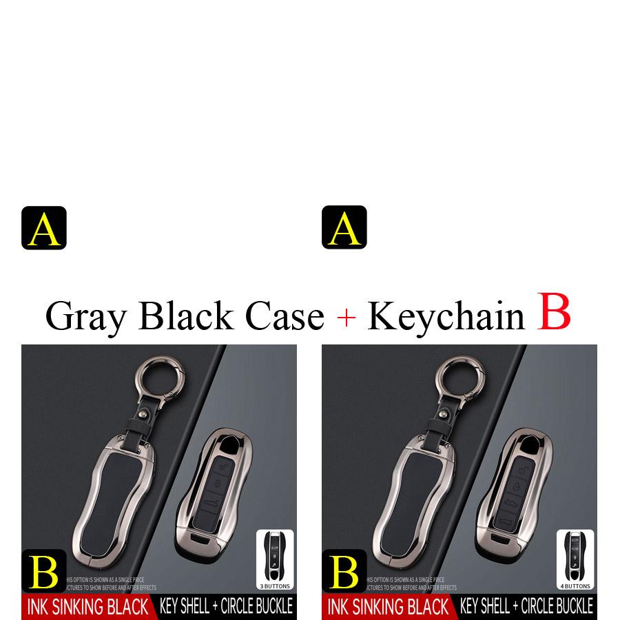 Zinc Alloy + PU Leather Car Key Case Cover Fob Holder Keychain For Porsche Cayenne 718 MACAN Panamera 911 Macan Boxster Cayman
